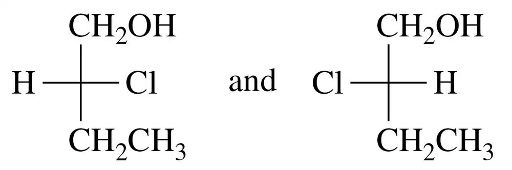 Fischer projections of two compounds labeled as "and" for comparison, indicating their relationship.