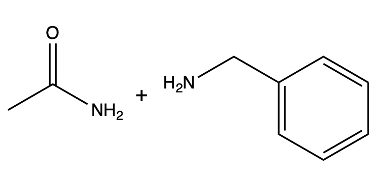 Reaction of acetic acid and ethylamine forming an amide and water.