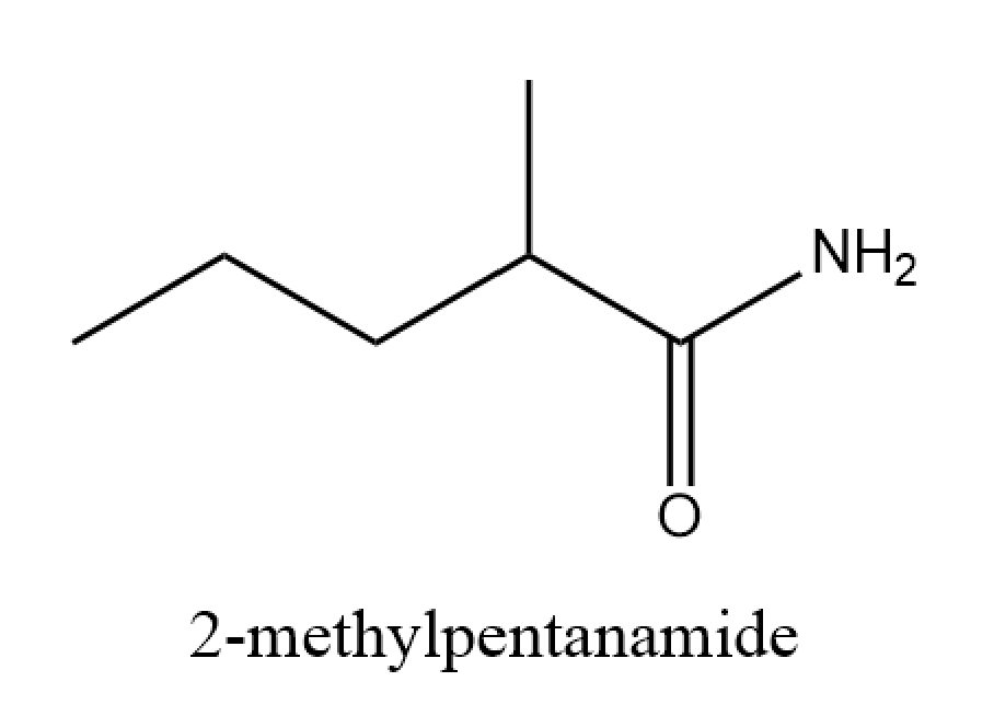 Structure of 2-methylpentanamide, an amide compound.