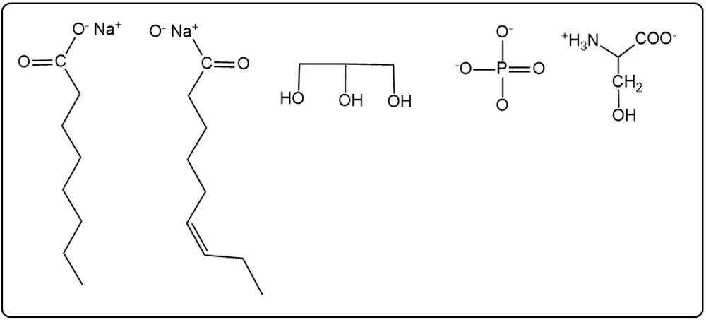 Products of base hydrolysis of phosphatidylserine with sodium ions and hydroxyl groups.