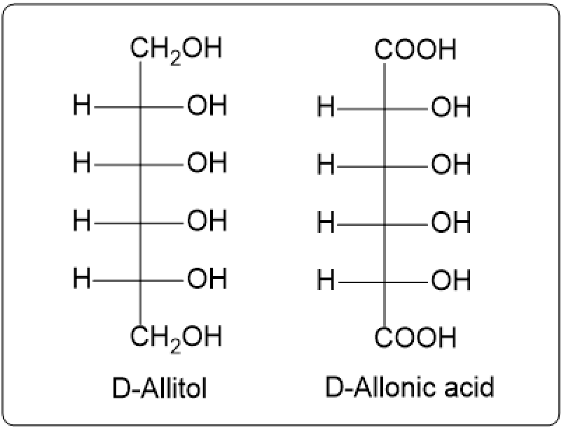 Fischer projections of D-Allitol and D-Allonic acid, highlighting their chemical structures.