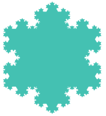 Blue-green snowflake-shaped fractal pattern illustrating self-similarity in geometric figures.