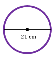 Purple circle with a 21 cm diameter marked by a black line through its center.