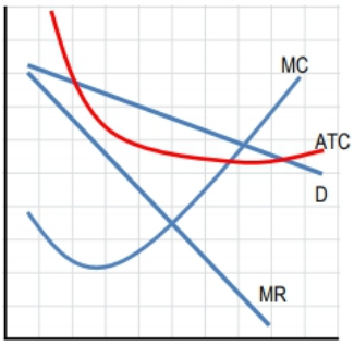 Graph showing monopoly curves: MC, ATC, demand (D), and marginal revenue (MR) illustrating profit calculation area.
