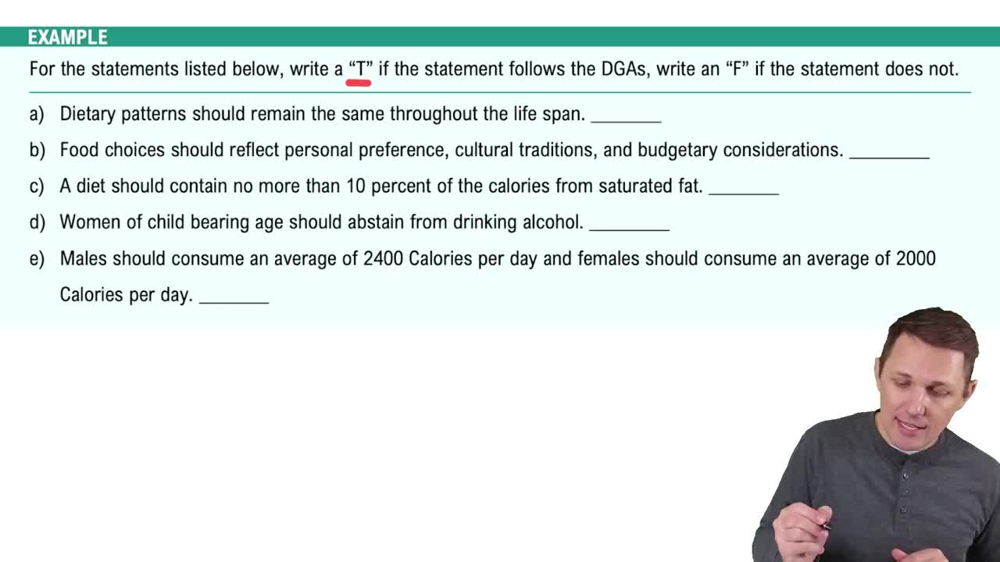 Dietary Guidelines for Americans Example 1