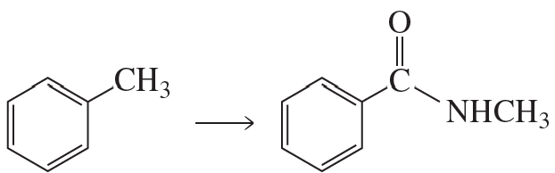 Chemical reaction showing the conversion of toluene to an amide derivative with a carbonyl group.