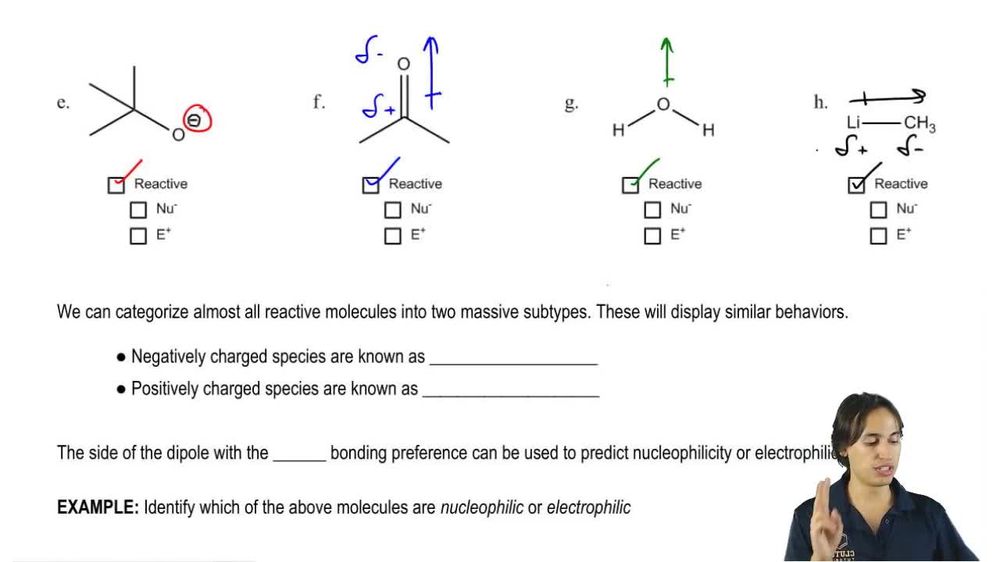 How to tell if charged molecules will react as nucleophiles or electrophiles.