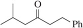 Chemical structure of a ketone with a phenyl group, featuring a carbonyl group and a branched carbon chain.