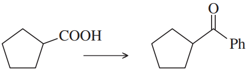 Conversion of a carboxylic acid to a cyclic anhydride with a phenyl group attached.
