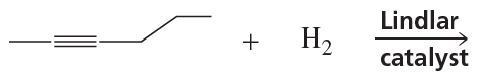 Reaction diagram showing an alkyne reacting with hydrogen and a Lindlar catalyst.