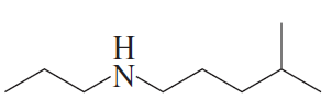 Structural formula of an amine with a nitrogen atom bonded to three carbon chains, indicating its classification.