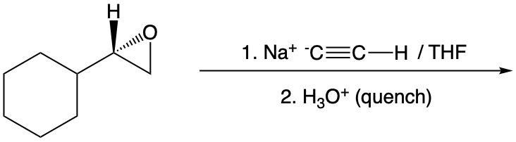 Chemical structure illustrating an epoxide addition reaction in organic chemistry.