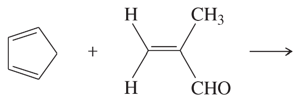 Chemical structures of a benzene ring and a diene, indicating a Diels-Alder reaction with a product arrow.