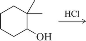 Cyclohexanol reacts with HCl, arrow indicates conversion to a new product.