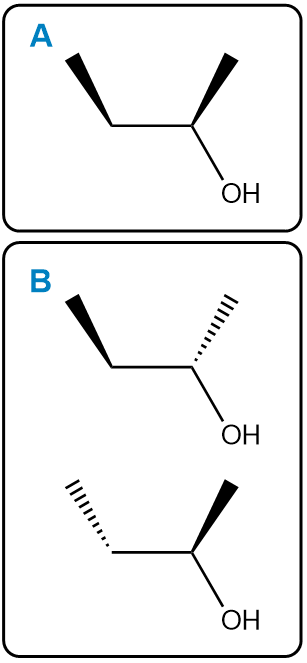 Structures of cis and trans but-2-ene epoxidation products with OH groups.