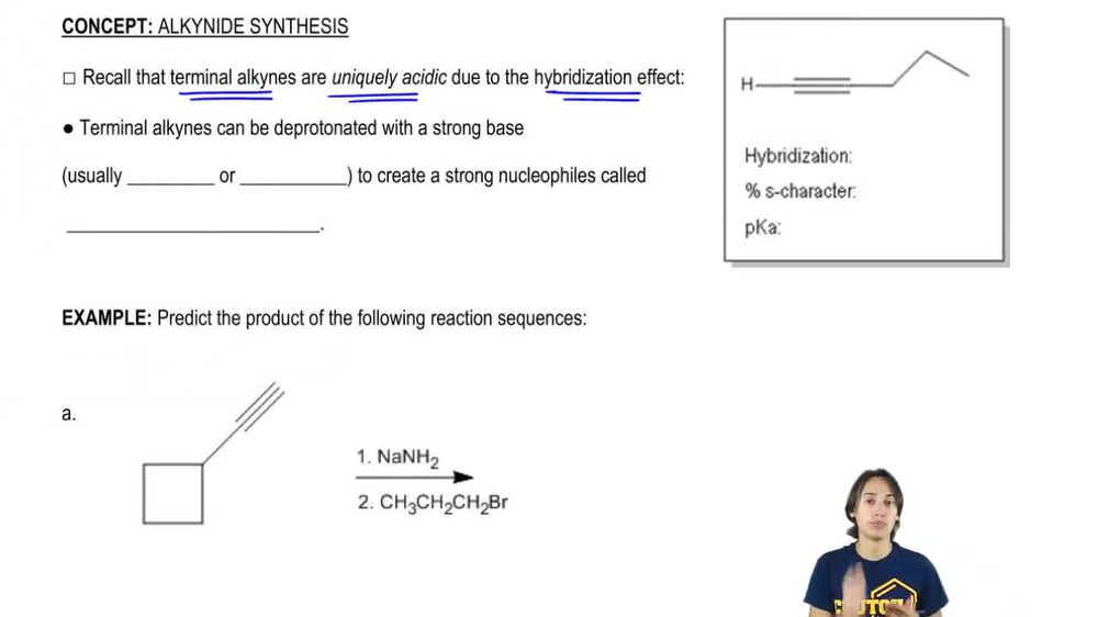 Understanding how to convert terminal alkynes to alkynides.