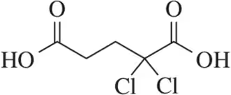 Chemical structure of a molecule with hydroxyl and chlorine groups, illustrating potential reactions with a strong base.