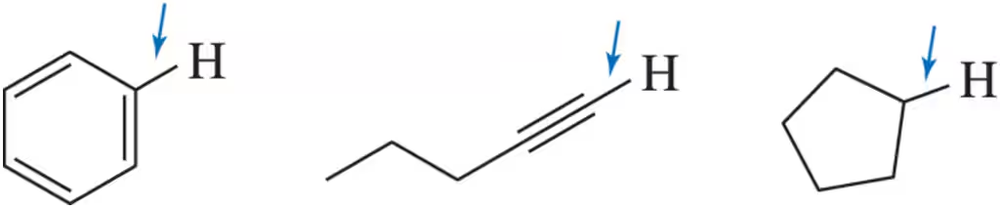 Diagram comparing bond lengths of C-H bonds in different molecular structures, with arrows indicating hydrogen atoms.
