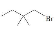 Chemical structure showing a bromine atom attached to a branched alkane, illustrating substitution products from solvolysis in ethanol.