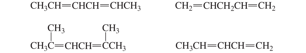 Chemical structures of various dienes with labels, asking to rank their stability from most to least stable.