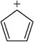 Chemical structure of a pentagonal ring with a positive charge, used for classifying aromaticity in molecules.