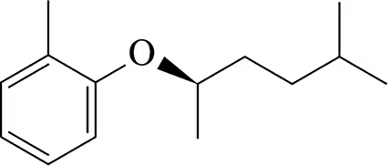 Chemical structure of an aryl alkyl ether featuring an oxygen atom connected to a phenyl group and an alkyl chain.