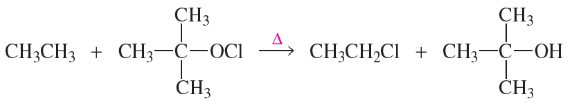 Chemical reaction showing the conversion of a chlorinated compound to products, with bond enthalpy values indicated.