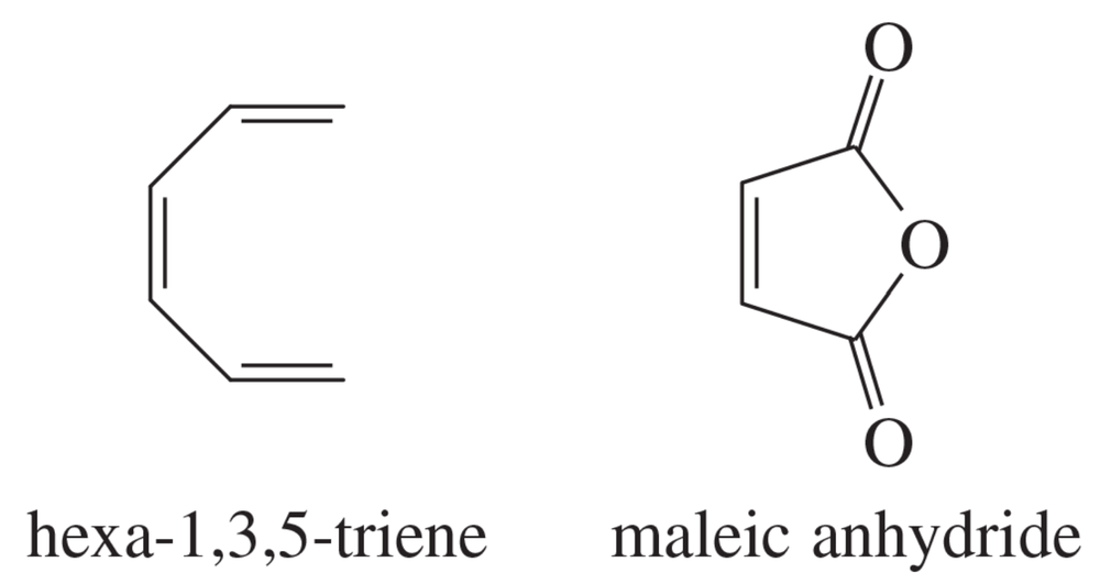 Chemical structures of hexa-1,3,5-triene and maleic anhydride labeled below each structure.