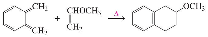 Chemical structures illustrating a pericyclic reaction with reactants and products, including a heat symbol.
