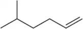 Chemical structure of an alkene with a branched chain, featuring a double bond at the end of a five-carbon chain.