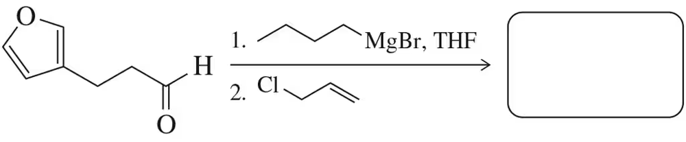 Grignard reagent reacts with carbonyl, followed by alkyl chloride addition, forming ether. Mechanism steps shown.