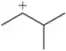 Carbocation structure with a positive charge, illustrating potential rearrangement in organic reactions.