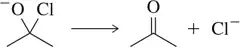 Chemical reaction diagram showing the transformation of a chlorinated compound into a carbonyl compound and chloride ion.