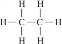 Structural formula of ethane showing carbon and hydrogen atoms with bonds.