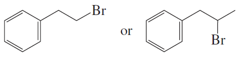 Two alkyl halide structures with bromine, illustrating reactivity in an SN2 reaction with a nucleophile.