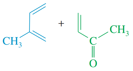 Chemical structures of reactants for the Diels-Alder reaction, showing a conjugated system with substituents.