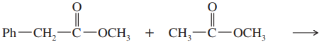 Two ester structures with carbonyl groups and a reaction arrow indicating crossed Claisen condensation.