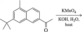 Chemical structure showing a side-chain oxidation reaction with KMnO4, KOH, H2O, and heat as reagents.