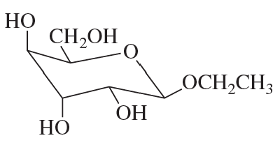 Chemical structure of a glycoside, showing hydroxyl groups and an ether linkage.