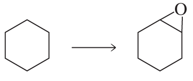 Chemical reaction diagram showing the conversion of a cyclohexane to a cyclic compound with a carbonyl group.