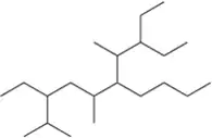 Structural formula of an alkane, illustrating branching and carbon chain for IUPAC naming practice.