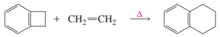 Reaction diagram showing the thermal electrocyclic reaction of trans-2-butene producing a bicyclic compound.