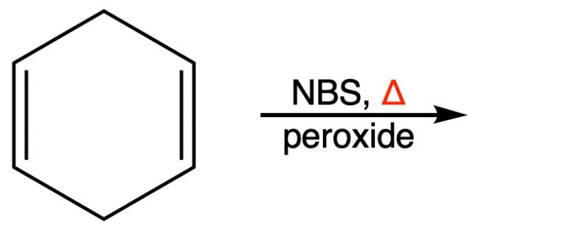 Chemical reaction for allylic bromination with NBS and peroxide.