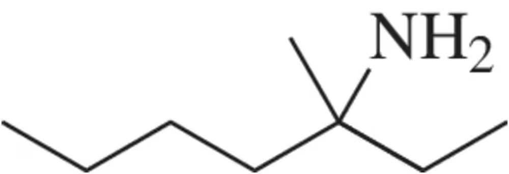 Chemical structure of a tertiary amine with a branched chain and an NH2 group attached to a central carbon.