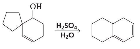 Chemical reaction diagram showing the conversion of an alcohol to an ether using sulfuric acid and water.