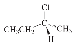 Fischer projection of 2-chlorobutane showing substituents for R and S configuration determination.