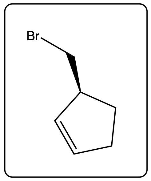 Wedge bond representation of (R)-3-(bromomethyl)cyclopent-1-ene.