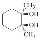 Chemical structure of 1,2-dimethylcyclohexane with two hydroxyl (OH) groups attached, indicating a dihydroxylation reaction.