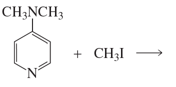 Chemical reaction showing an amine reacting with methyl iodide to form a major product.
