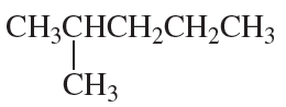 Structural formula of a hydrocarbon with a branched chain, showing carbon and hydrogen atoms.